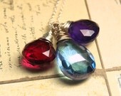 Amethyst Hot Pink Quartz and Large Blue Quartz Necklace in Bright Sterling Silver - Color Theory 1