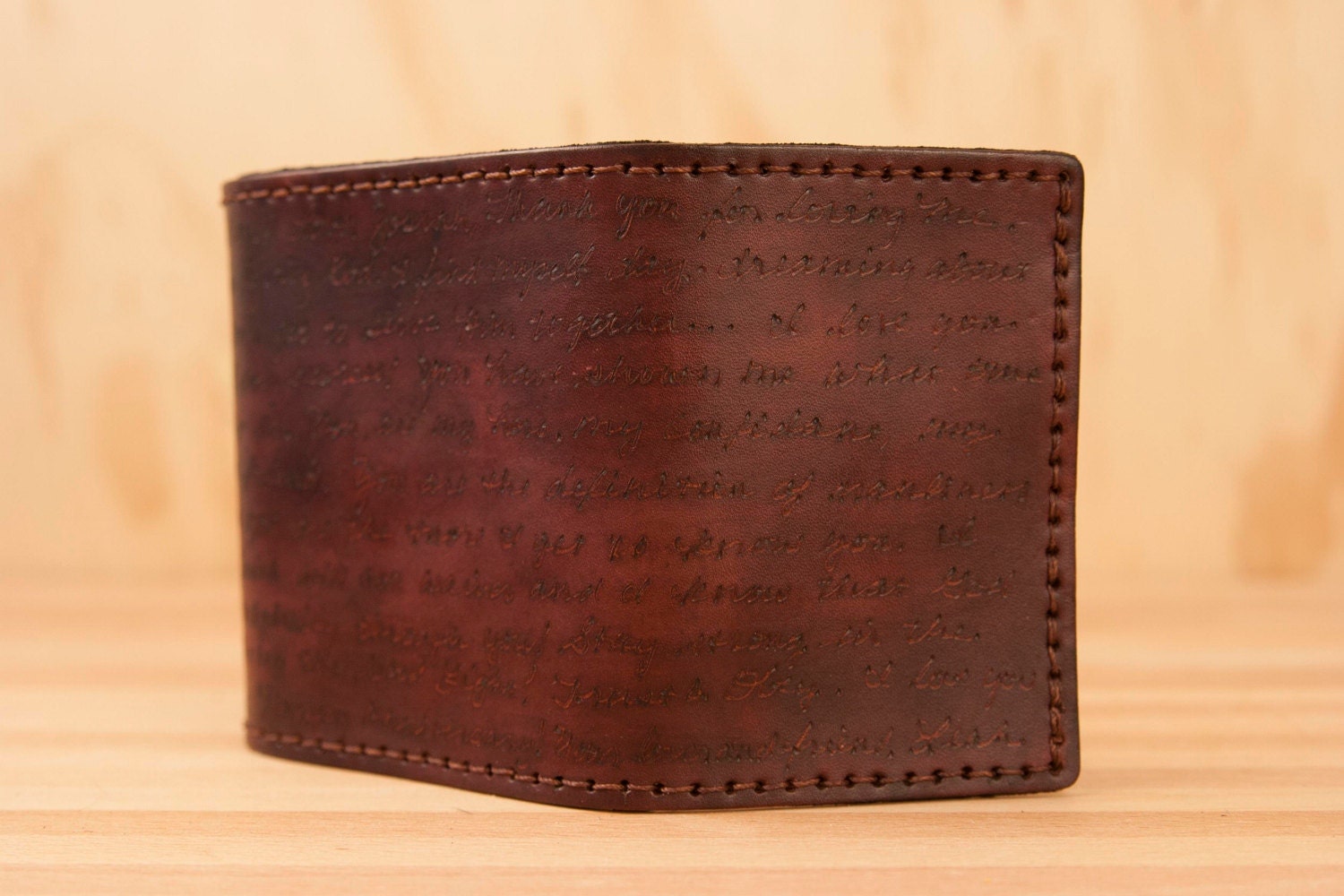Leather Trifold Wallet - Mahogany  - Personalized Smokey Pattern