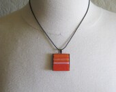 felt square necklace in orange and pink, one of a kind, simple pendant, ready to ship