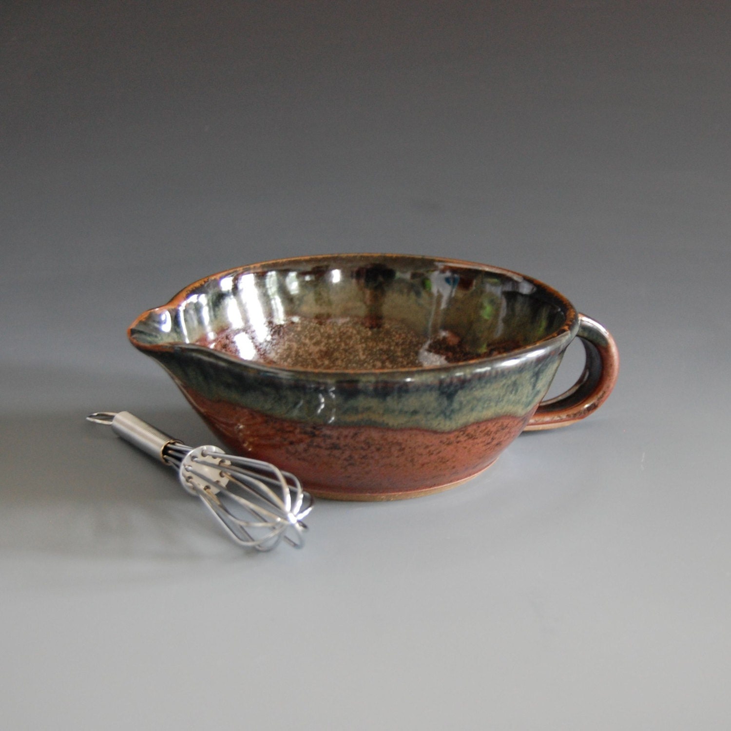 Whisk Bowl- Brown Green Glaze