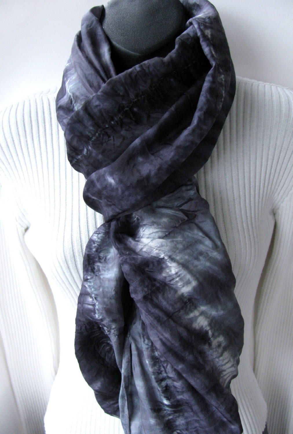 Mens Scarf- Hand Dyed Silk Scarf for Men or Women- Infinity scarf-Black Scarf- Gray Scarf black scarf -Unisex Scarf Mens Scarves