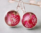 Earrings Japanese Silver Chiyogami Leverback - Violet Sakura
