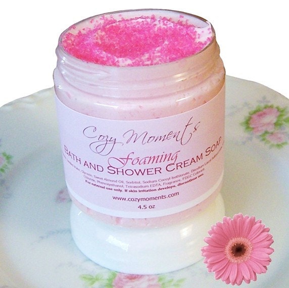 Sugary Pink Kisses scented Foaming Bath and Shower Cream Soap, Paraben Free - with Sweet Almond Oil (4.5 oz)