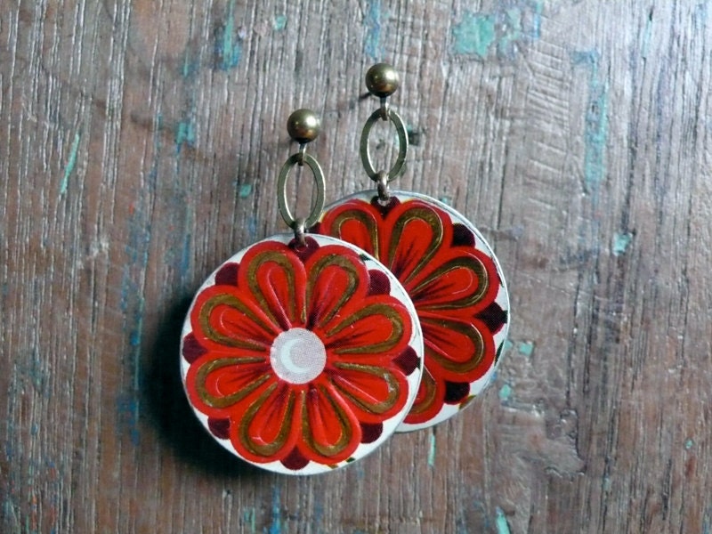 poppy - vintage tin and brass earrings