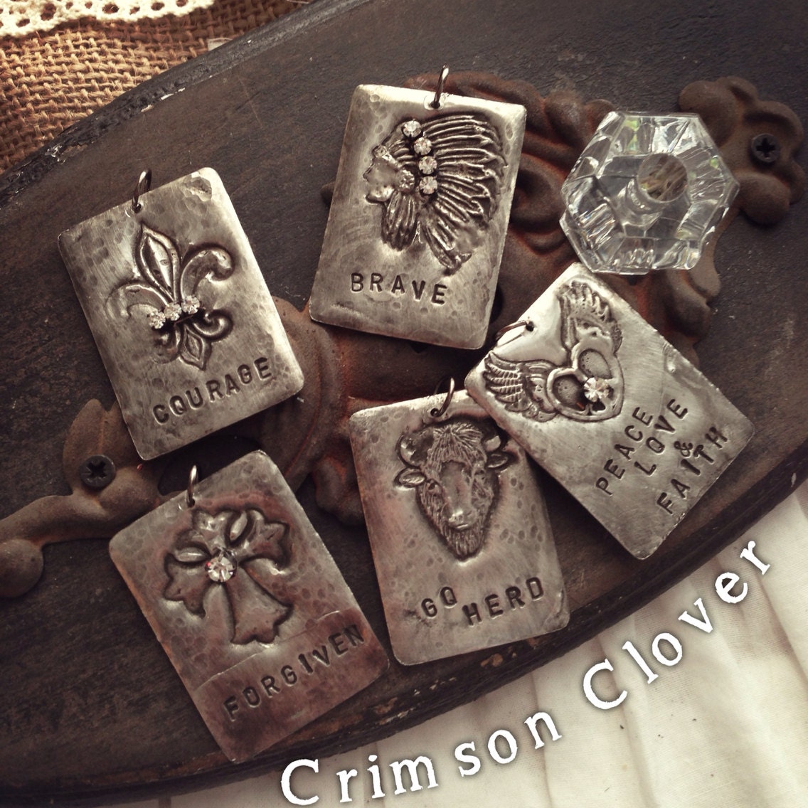 COURAGE Fleur de lis Molten Metal Tag