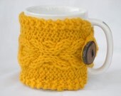 Buttercup Yellow Hand Knit Cabled Coffee Cup Cozy