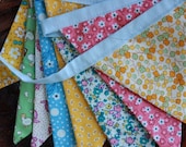 Vintage Reproduction Fabric Bunting, Ready To Ship Photography Prop,  Fabric Flag Bunting, Shabby Chic.  Also For Showers and Parties.