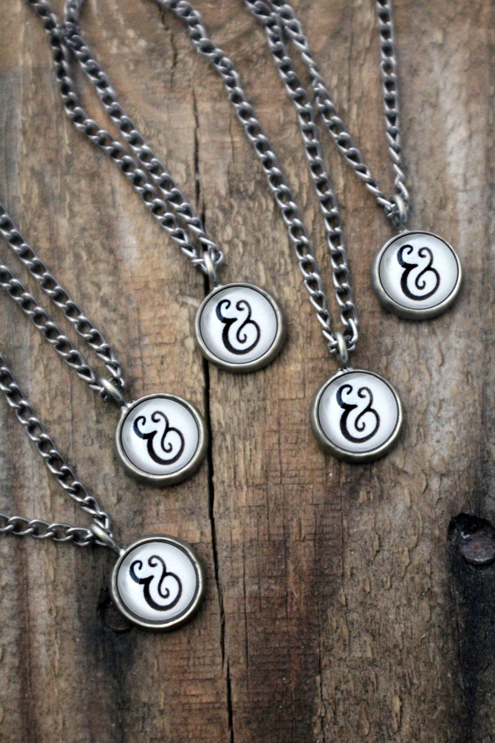 5 Custom Bridesmaid Necklaces - Initial Letter Ampersand Pendants - Calligraphy Jewelry by Jerseymaids & EmDashPaperCo - Gift for Wedding