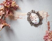 Heirloom Filigree Polaroid Photo Brooch or Bouquet Pin/Charm - Antique Silver - Cherry Blossoms