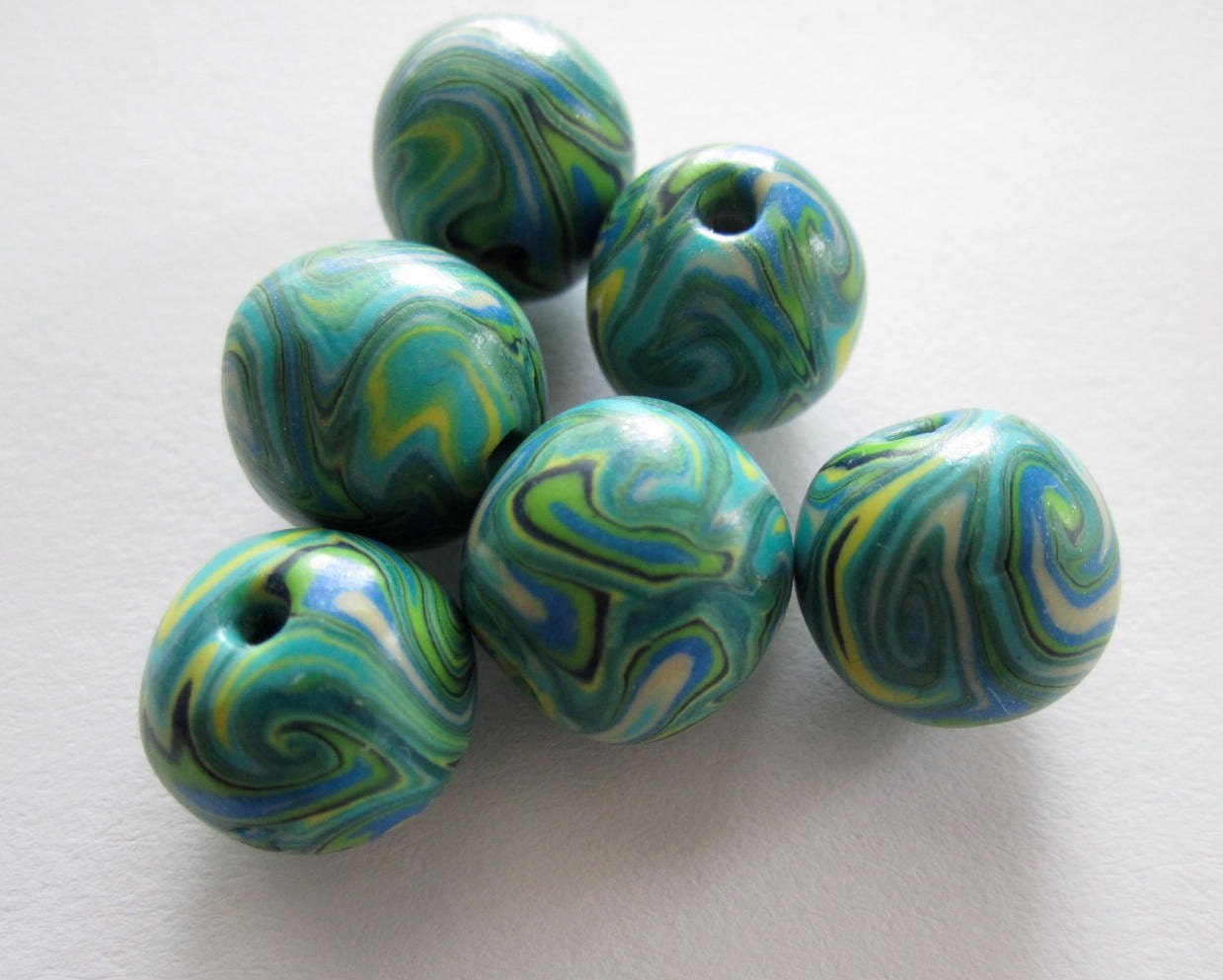 Rainforest  Swirlies Handmade Polymer Clay  Beads Jewelry Supplies