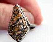 20% off sale Leopardskin jasper ring,  rustic statement ring, animal print ring, sterling silver, copper, gold, mixed metal ring, size 8 ri
