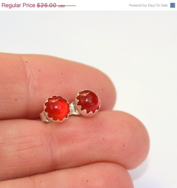 20% off sale Orange red carnelian stud earrings sterling silver earrings