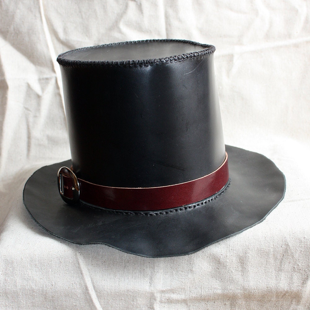 Black Leather Steampunk Top Hat