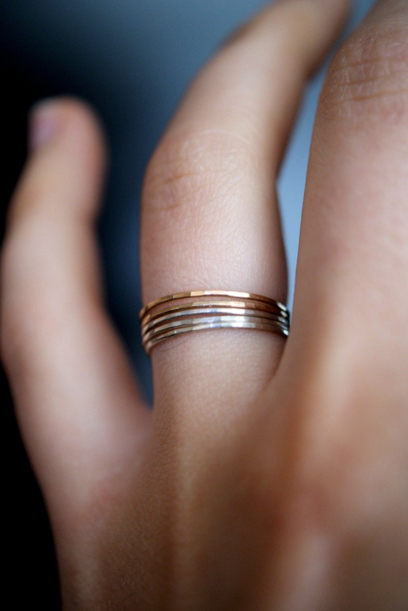 14kt Yellow Gold-filled and Sterling Silver set of 5 Ultra Thin Stacking rings