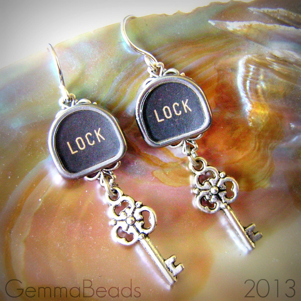 LOCK and KEY - Vintage Typewriter Keys Earrings