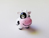 Cute Black and White Happy Cow Miniature Figurine