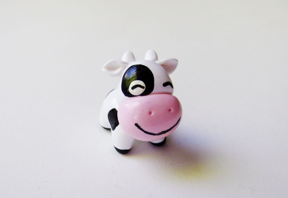 Cute Black and White Happy Cow Miniature Figurine
