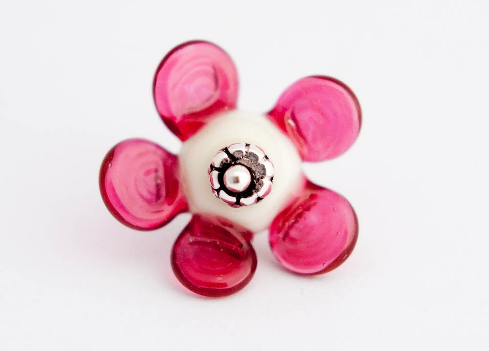 Pink sakura bead, cherry blossom pendant, handmade lampwork