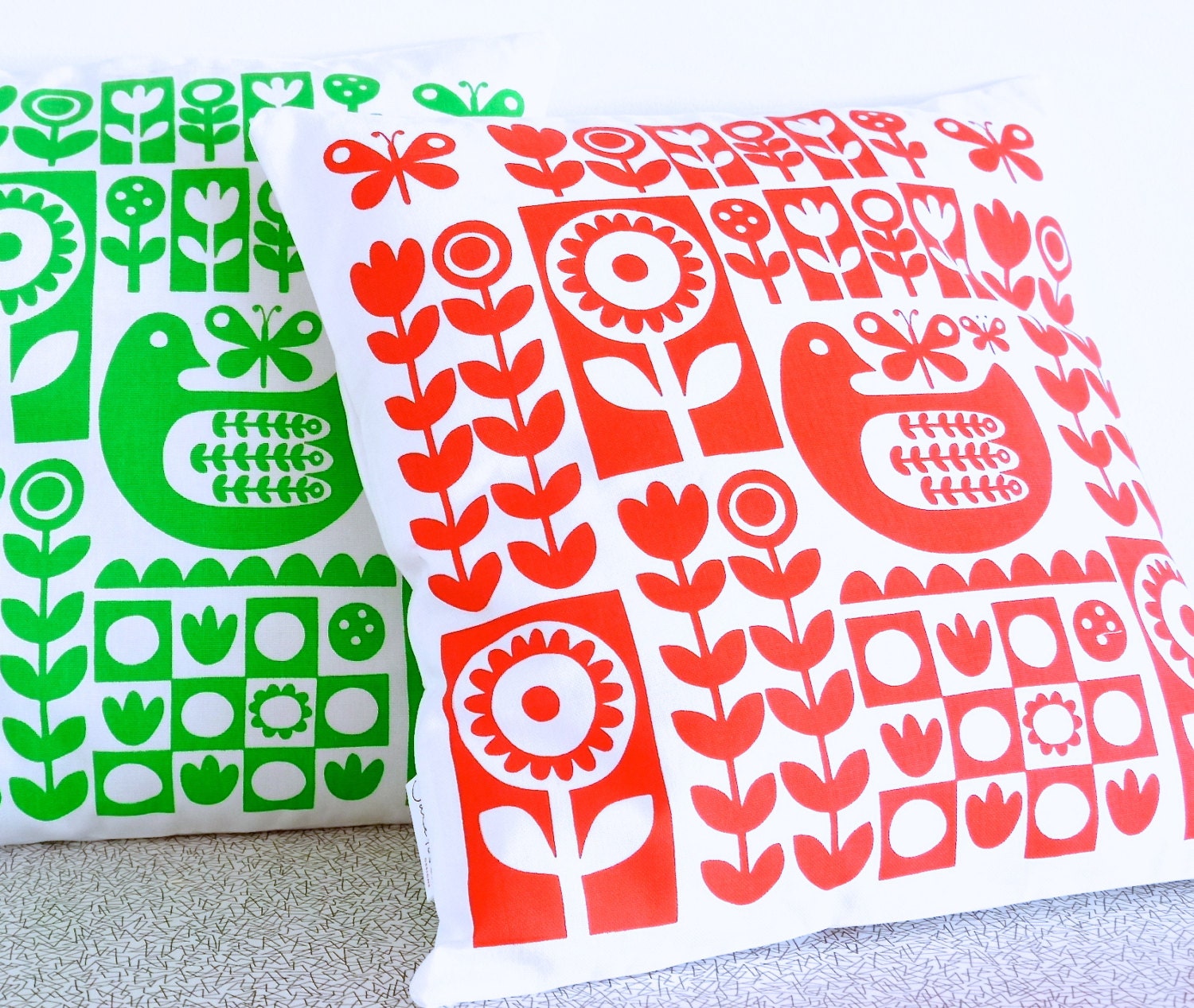 Scandinavian Printed Fabric Cushion Pillow by Jane Foster Retro 70s style modern