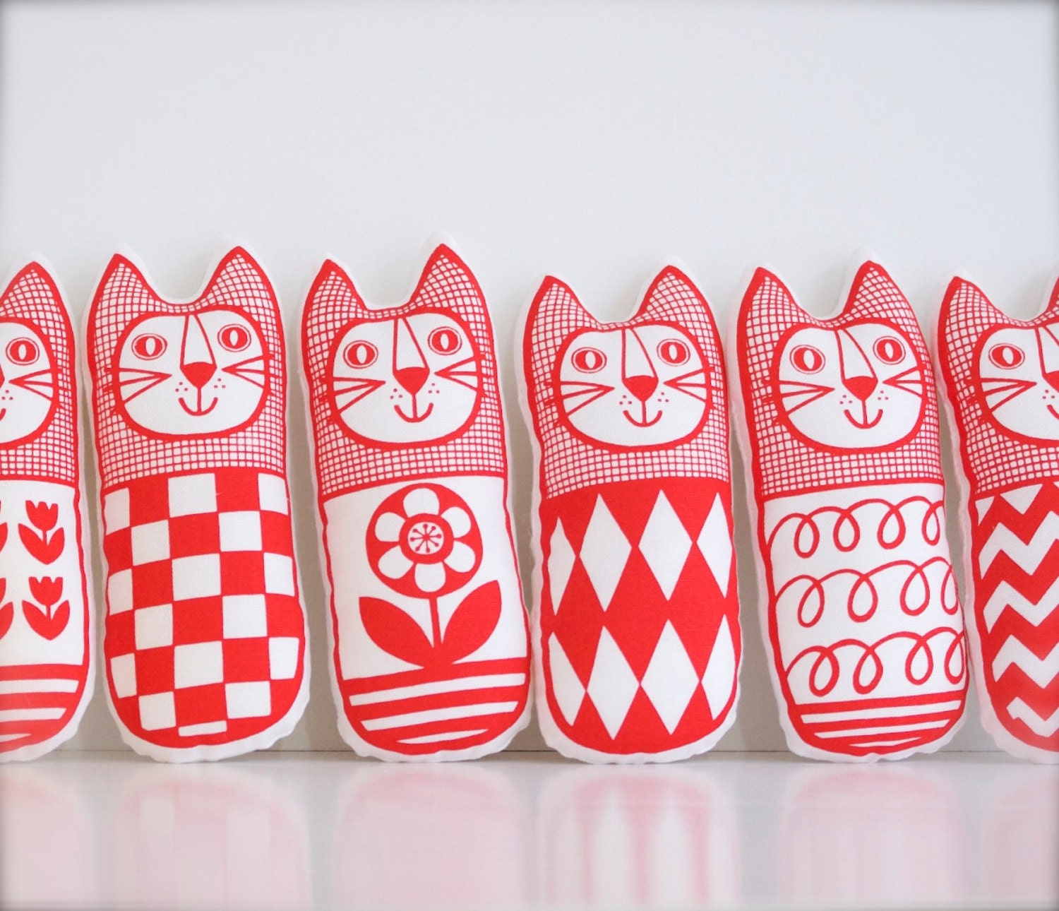 Screen Printed Scandinavian Toy Kit To Make 6 x Cats by Jane Foster plush toys
