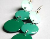 Mint, Teal and Emerald Green Ombre Triple Drop Resin Earrings with Sterling Ear Wires
