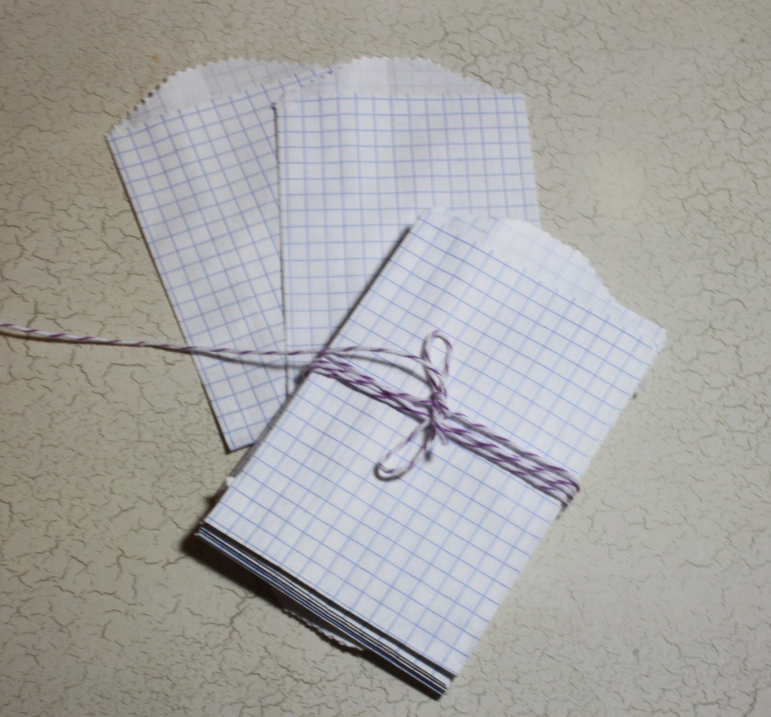 Blue Grid Paper Bags -- Party Favor, Goody, Gift -- set of 12 -- 2.75 X 4 Il_170x135