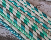 Grey and Aqua Straws -- Set of 20 -- caribbean, gray, turquoise Il_170x135