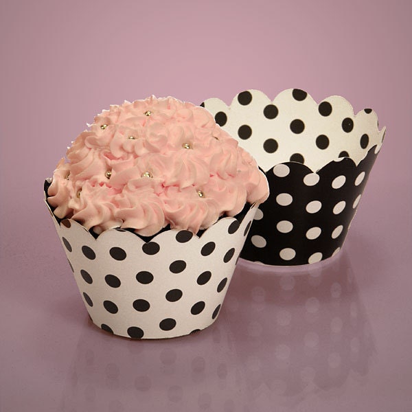 Black White Polka Dot Paper Cupcake Wrappers Set of 12 Il_570xn