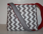 Diaper Bag Book Purse Tote Shoulder Bag  Hobo MARKET BAG Grey Chevron Red Interior More Pockets / messenger strap XcessRize Designs