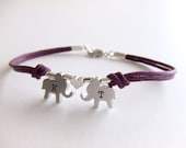 Elephants Jewelry Bracelet, Silver Charms, Initialized Personalized Jewelry, Best Friend, Boyfriend, Girlfriend, Gift for Her