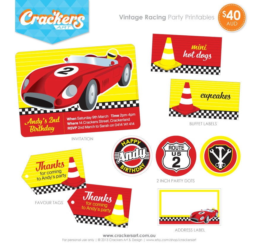 Vintage Car Racing Party - BASIC Printable Package