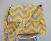 Yellow Grey Chevron Messenger Bag - 2 Slip Pockets - Key Fob - Adjustable Strap