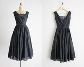 1950s silk dress / silk organza dress / black silk dress