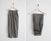 leather trim trousers / slouchy pants / brown pleat pants