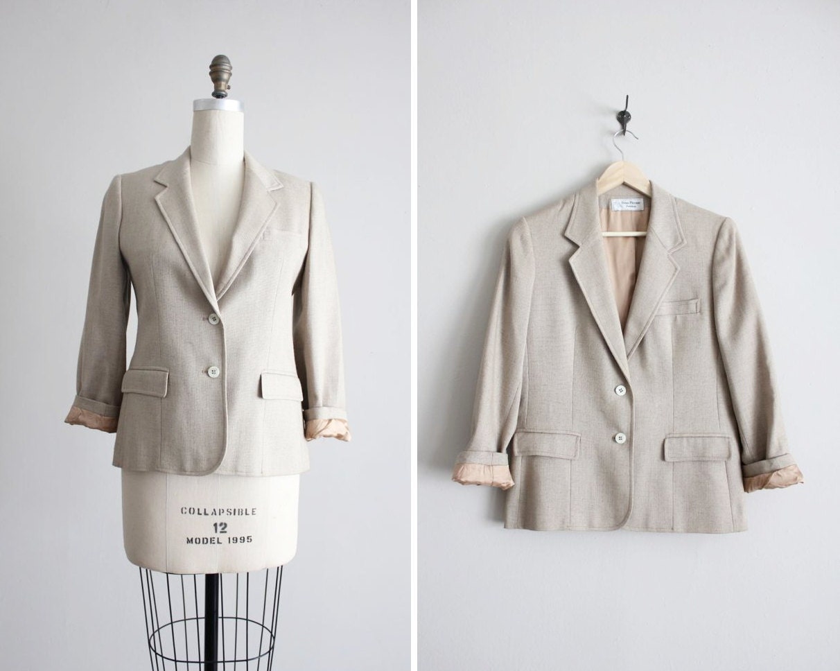 linen blazer / beige suit jacket / linen suit jacket