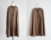 1960s cape / brown canvas cape / corset cape