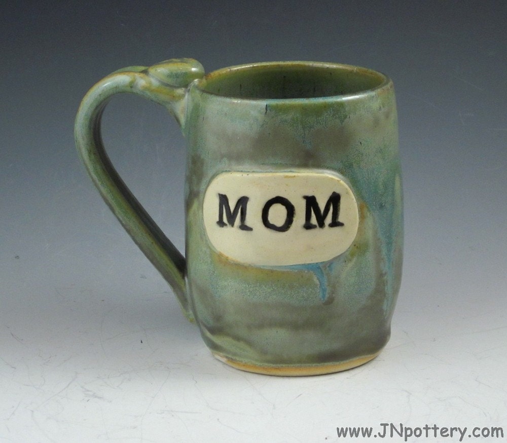 Ceramic Mug for MOM, Stoneware Cup, Soft Muted Greens  m179