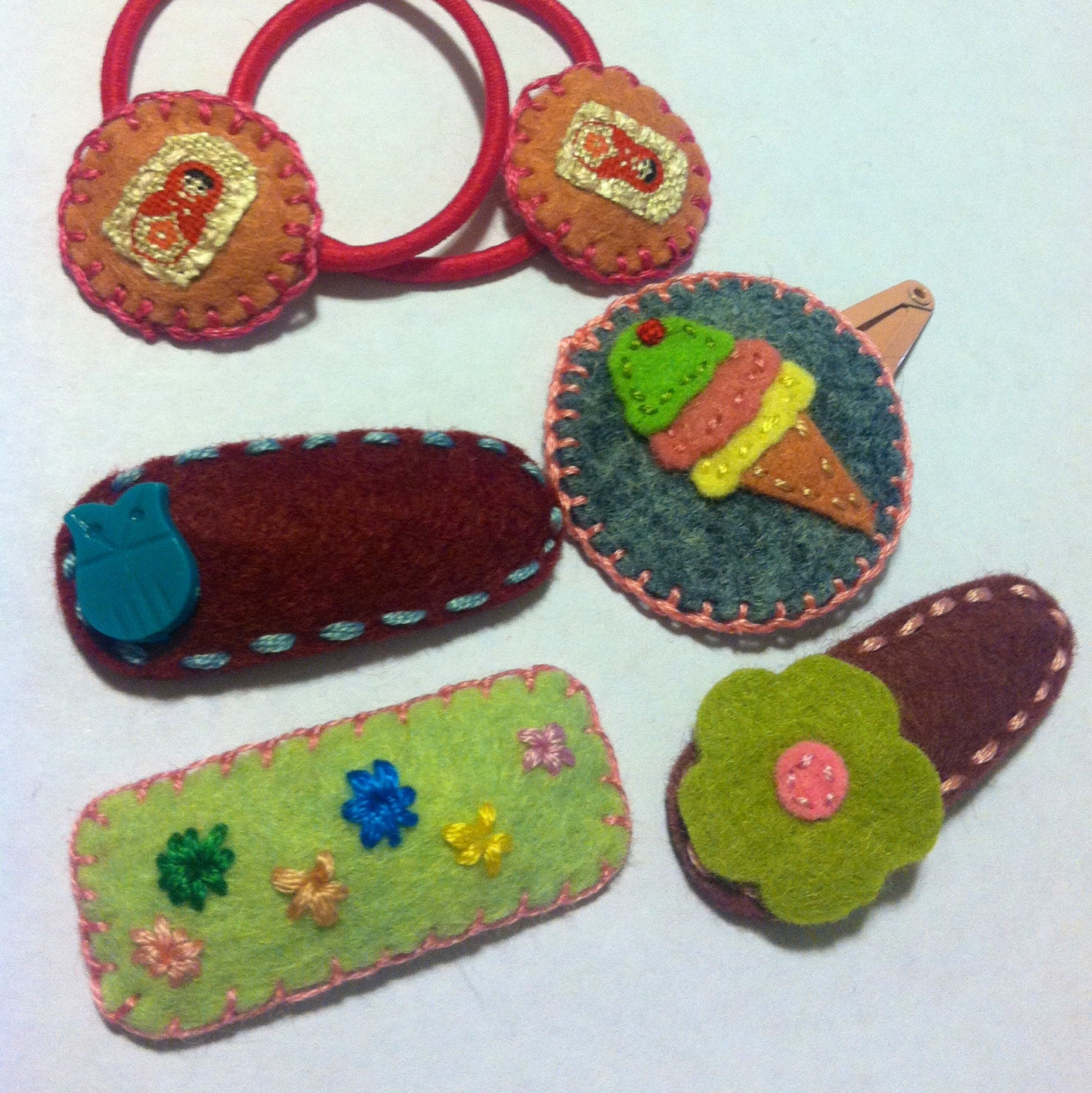 Sale Discontinued Item Wool Felt Hair Clips and Pony Holder