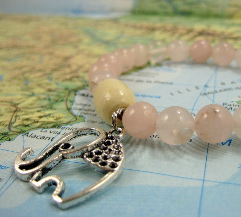 Infinity Mala Bracelet in Pink Quartz with Silver Elephant Charm