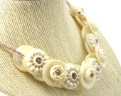 Ivory White Cream Vintage Button Necklace Mother of Pearl