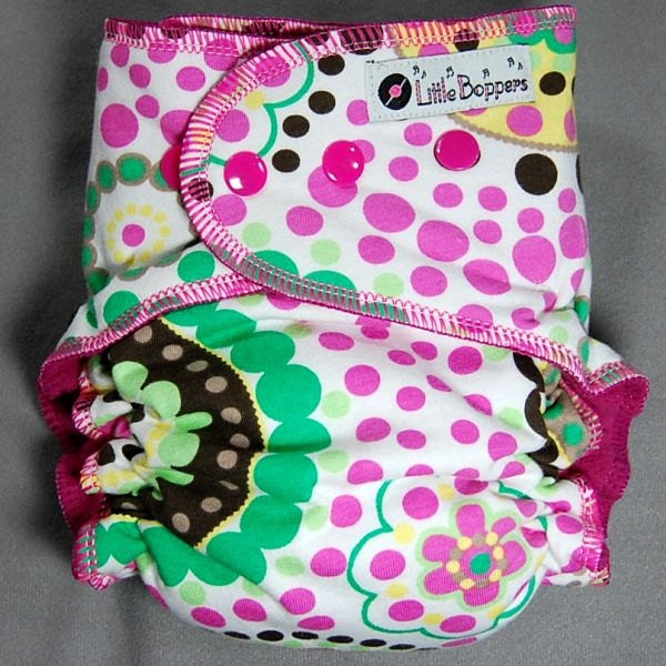Cloth Diaper Large Lg Hidden-PUL All-in-Two AI2 - by Little Boppers - Girly Dotty Rounds