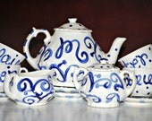 Blue and White Damask Swirls Personalized Handpainted Little Girl's Tea Set Il_170x135
