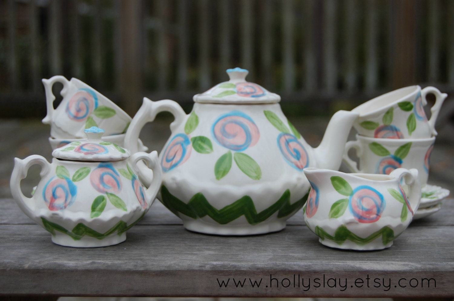 Chevron Tea Party Zig-Zag Little Girls China Tea Set, Handpainted, Custom, Personalized Il_570xn