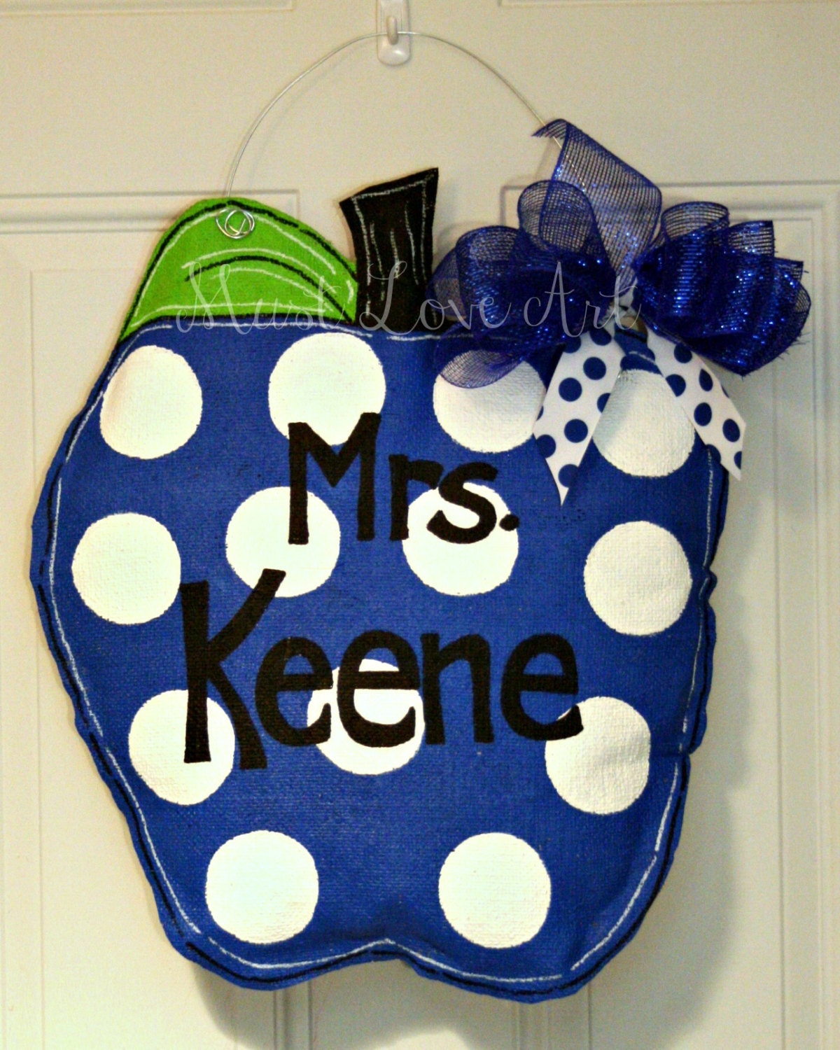 Teacher Apple Burlap Door Hanger Decoration HUGE - Polka Dots Back to School