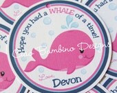 NEW- Whale of a Party - Favor Tags for Girls - Hot Pink, Navy Blue and Turquoise