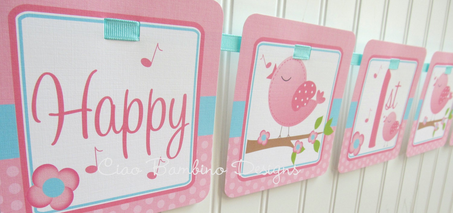 NEW - Tweet Birdy Banner for Birthday or Baby Shower - Pinks and Turquoise Blue