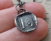 L Initial Necklace in Fine Silver on Sterling Silver Chain Wax Seal Style READY TO SHIP (L102)