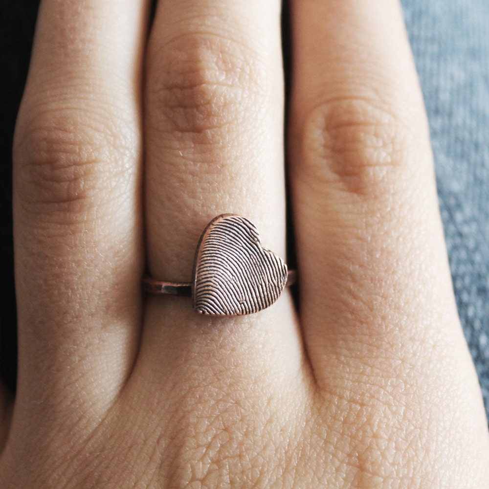 Heart Fingerprint Ring in Rustic Copper