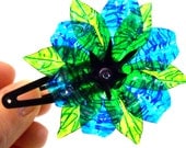 Upcycled Blue Fantasy Flower HAIR CLIP made of Plastic Water Bottles OOAK