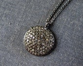 Pave Diamond Charm Necklace on Sterling Chain, Round Disk